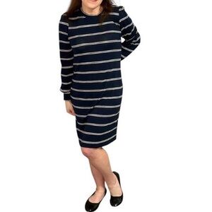 Lucky Brand Striped Dress - Dark Gray & White Long Sleeve Midi - Size Small